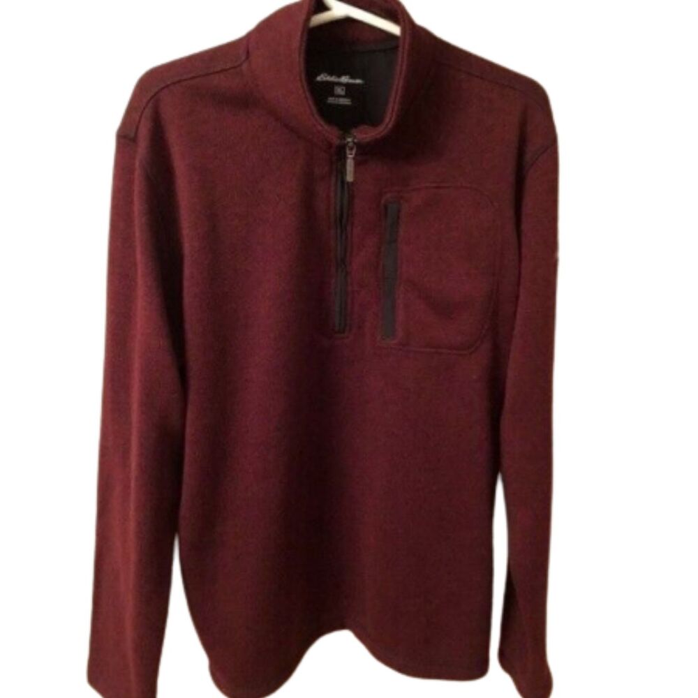 EDDIE BAUER MENS SIZE XL CONVECTOR 1/2 ZIP BURGUNDY PULLOVER SWEATER